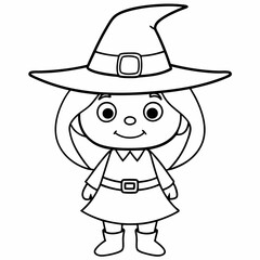 kids black line  A Halloween witch vector