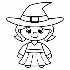 kids black line  A Halloween witch vector