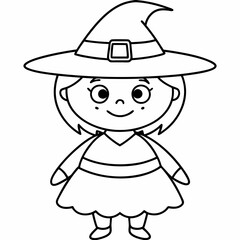 kids black line  A Halloween witch vector