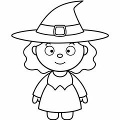 kids black line  A Halloween witch vector