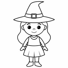 kids black line  A Halloween witch vector