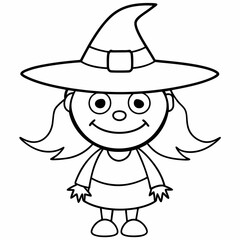 kids black line  A Halloween witch vector