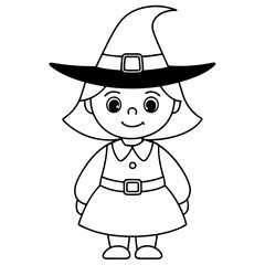 kids black line  A Halloween witch vector