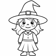 kids black line  A Halloween witch vector
