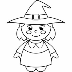kids black line  A Halloween witch vector