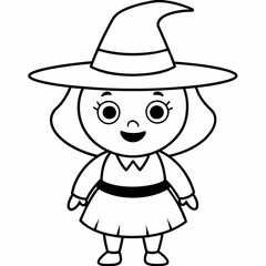 kids black line  A Halloween witch vector
