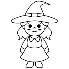 kids black line  A Halloween witch vector