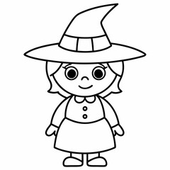 kids black line  A Halloween witch vector