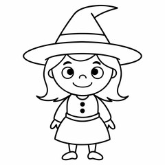 kids black line  A Halloween witch vector