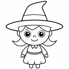 kids black line  A Halloween witch vector