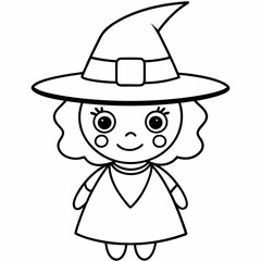 kids black line  A Halloween witch vector