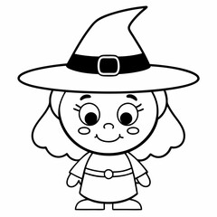 kids black line  A Halloween witch vector