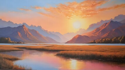 Majestic Sunset Sky Reflecting in Calm Lake