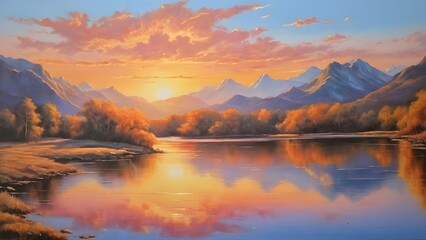 Majestic Sunset Sky Reflecting in Calm Lake