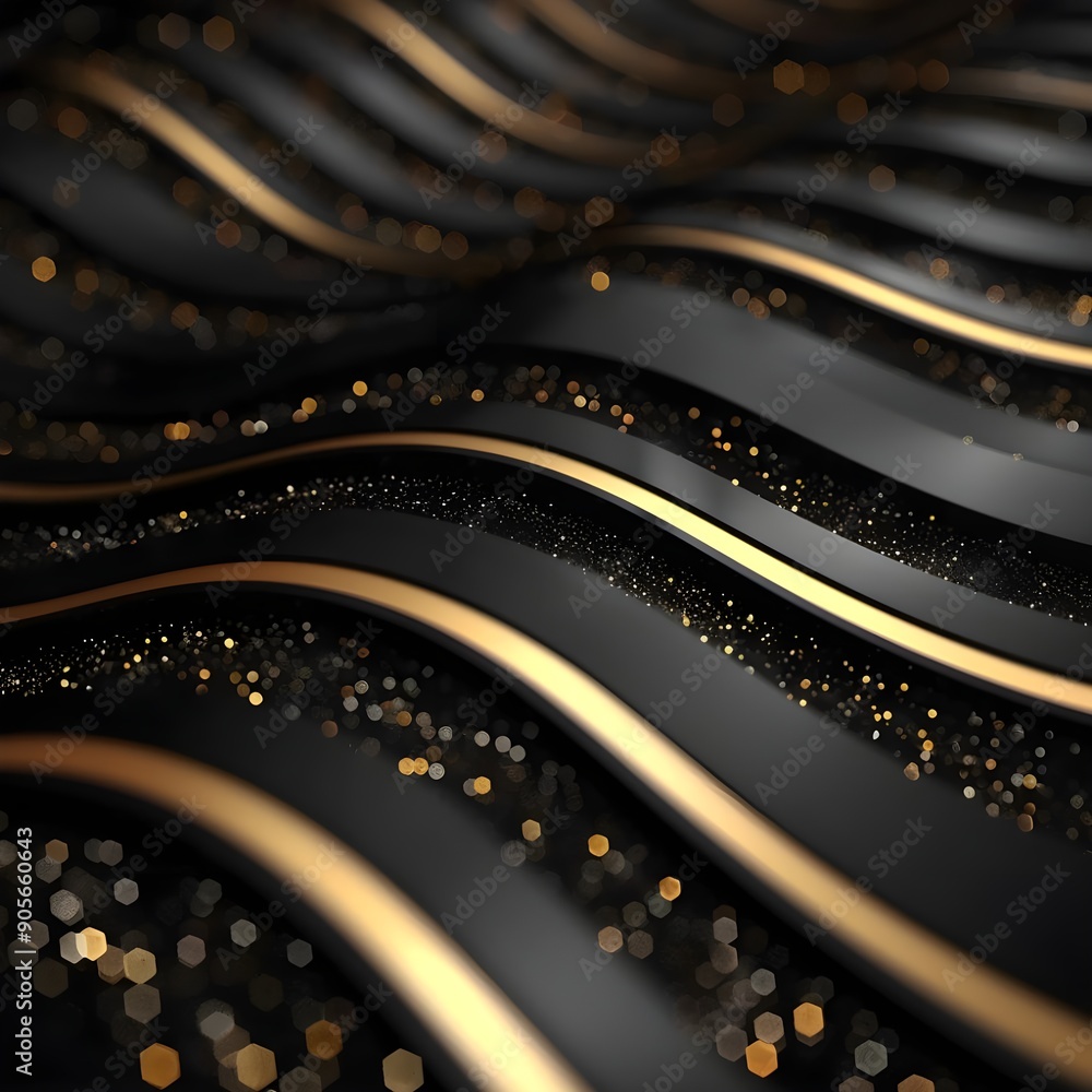 Poster layers of undulating gold and black lines creating a rich, textured abstract design.