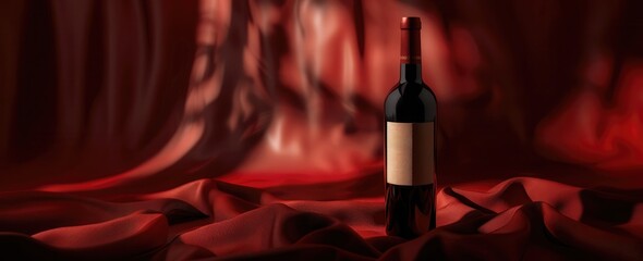 A sleek wine bottle stands elegantly against a rich red backdrop, perfect for showcasing luxury, celebration, or fine dining themes.