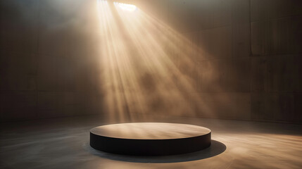 Spotlight on Circular Platform in a Dark Room