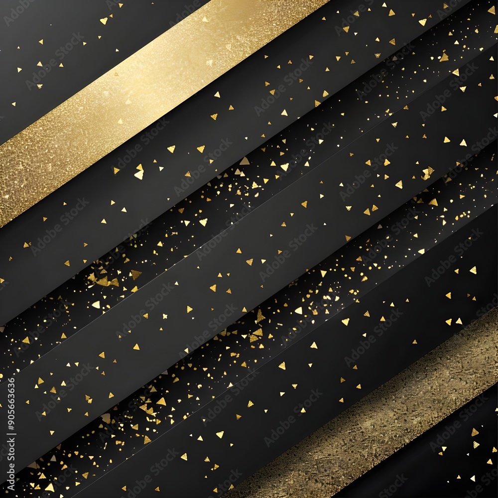 Poster diagonal golden lines interspersed with sparkling dots on a black backdrop.