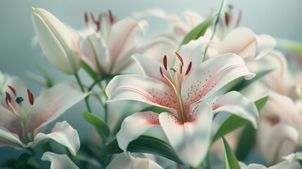 Obraz premium Close-up of a bouquet of lilies with abstract, delicate stamens and soft textures