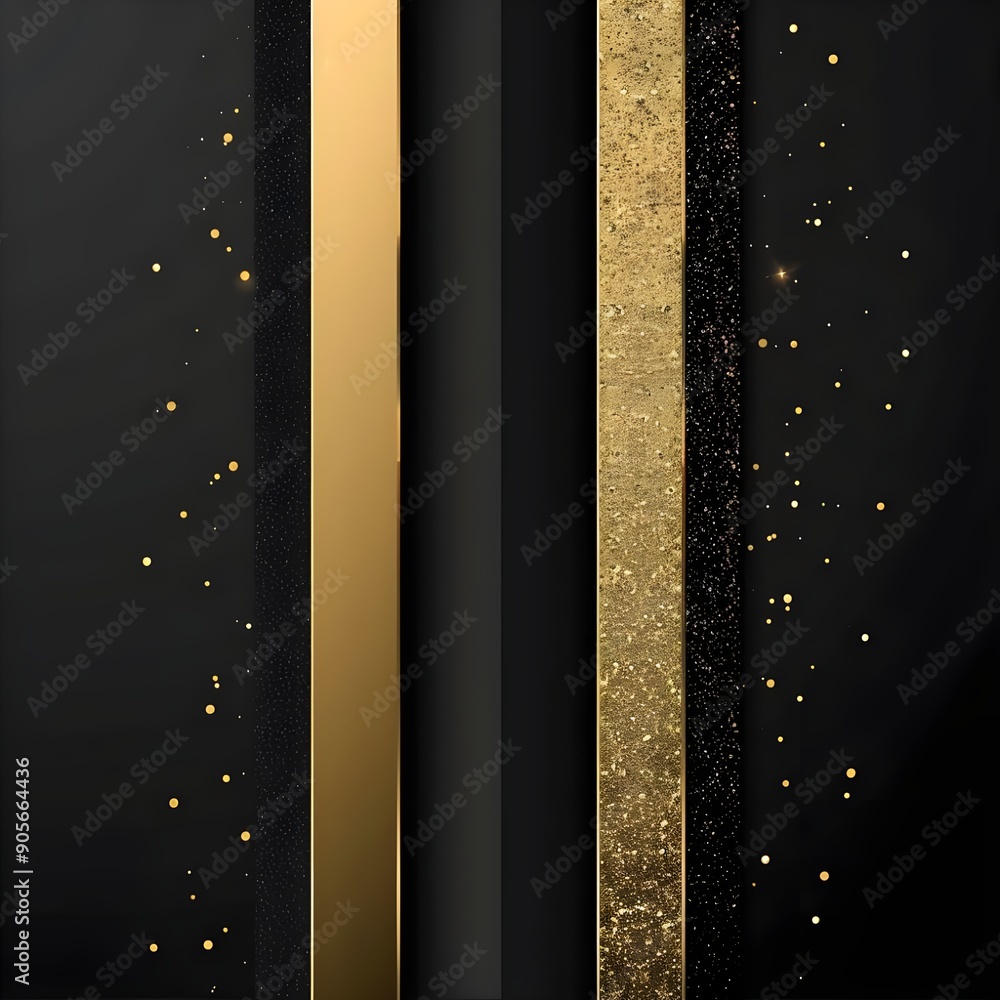 Poster minimalist design featuring sparse golden sparkles on a black background.