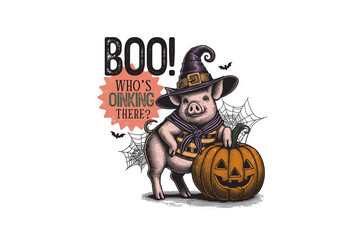 Boo Who’s Oinking There, Vintage Halloween Farm pig PNG Sublimation Design