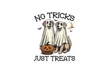  No Tricks Just Treats, Vintage Halloween Farm Dog PNG Sublimation Design
