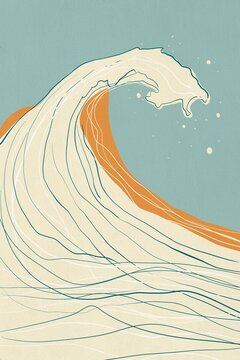 Stylized big wave breaking in the ocean with abstract shapes