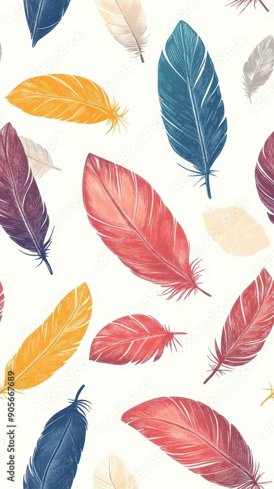 Sticker A colorful feather pattern is drawn on a white background