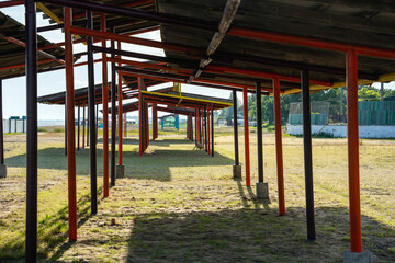 Canopy on an empty sandy sea beach