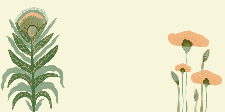 Pastel Floral Illustration With Exotic and Poppy Flowers