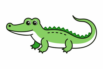 Vector Line Art of a Cute Crocodile on White Background