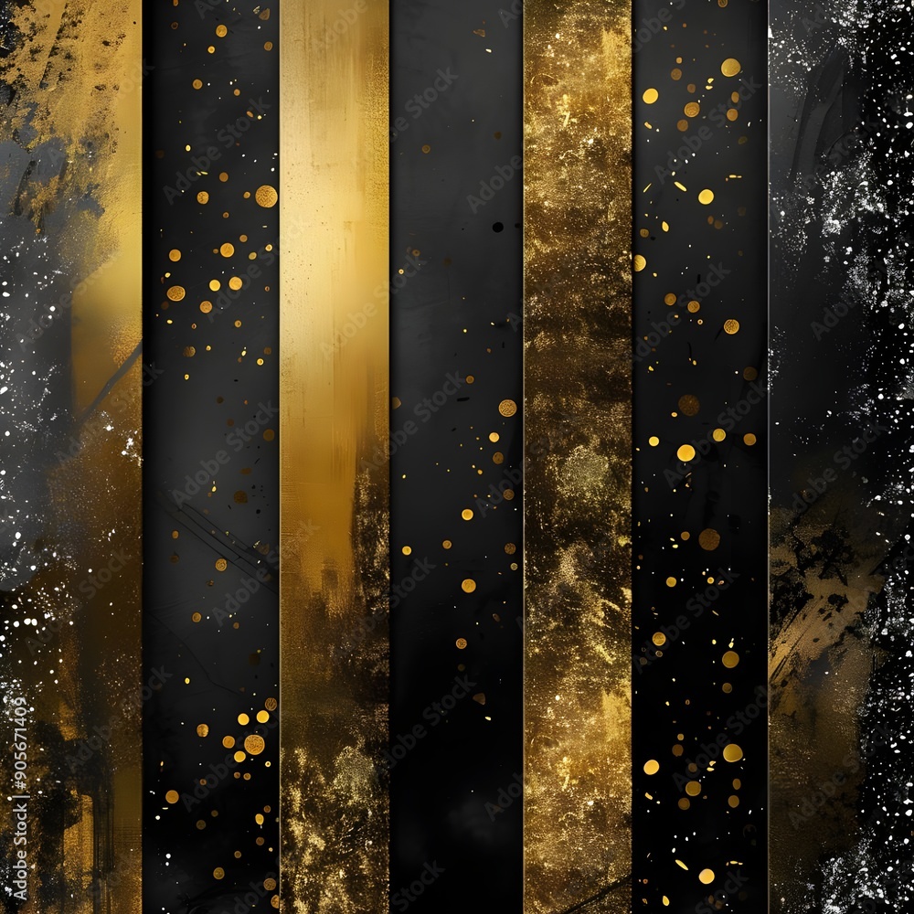 Aufkleber an elegant background with alternating wide and narrow vertical gold stripes on a black canvas, inte