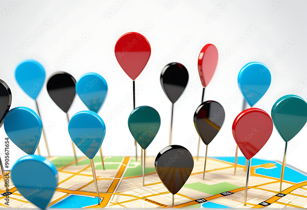 Poster map pin pointers rendered isolated white background