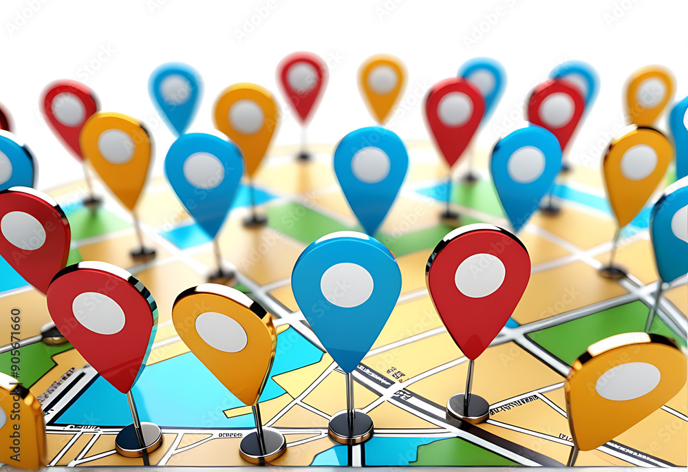 Poster map pin pointers rendered isolated white background