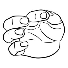 Obraz premium Human hand in pinch gesture. Front view. Cartoon style. Black and white linear silhouette.
