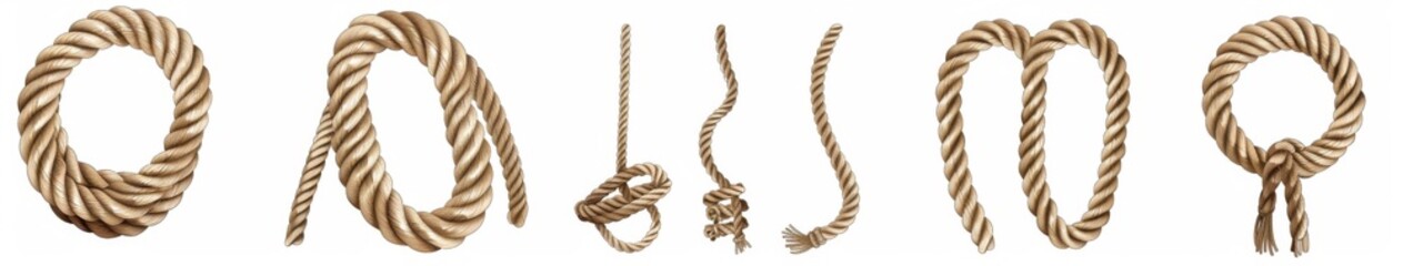 Diverse Set of Curved Circular Ropes in Varying Thicknesses for Decoration, Isolated Vector Illustration on White Background.