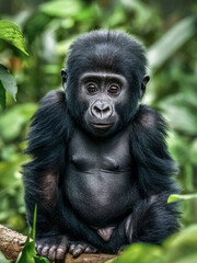 Obraz premium Portrait of a cute baby gorilla in its natural habitat