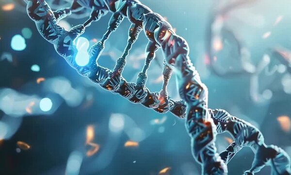 Close-Up of a DNA Strand in a Futuristic Digital Environment -  science, genetics, biotechnology, biology, helix, molecular