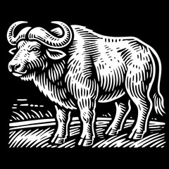 Fototapeta premium Steer Yak Detail Engraving Style Illustration