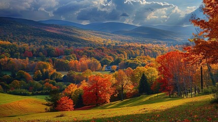 Berkshire Mountains Autumn Serenity: A Tranquil Fall Landscape with Colorful Leaves