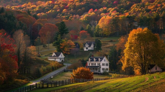 Berkshire Mountains in Autumn: Captivating Fall Colors on Tranquil Hillside