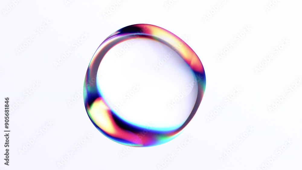 Poster abstract animation of iridescent bubble on white background, 4k looping video, 3d render
