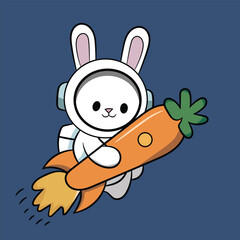 Cute rabbit astronaut flying with carrot rocket cartoon icon illustration. Animal Science Isolated
