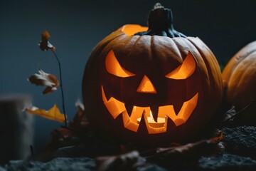 Glowing Jack-o'-Lantern On Stone Surface During Autumn Night