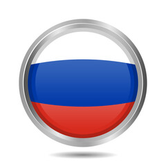 Russia Flag Button Isolated on White, 3D Illustration of Russia Flag Symbol, Circular Icon with Highlight Overlay, editable and scalable vector EPS.