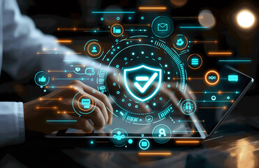 Hands Holding a Tablet Displaying a Network of Secure Digital Connections