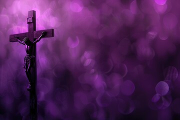 Lent Purple Background. Religious Easter Church Background with Abstract Crucifix