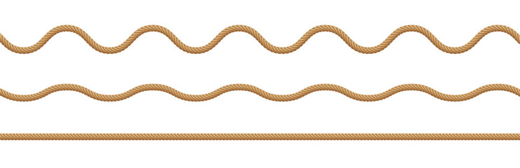 Rope string, realistic jute cord, hemp twisted rope isolated on white background. Vector illustration. © Likanaris