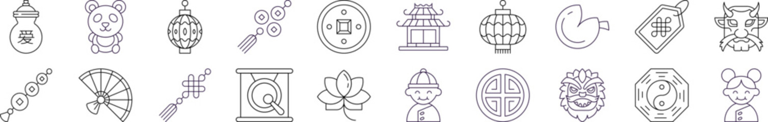 Line Signs of Chinese New Year for Adverts. Suitable for books, stores, shops. Editable stroke in minimalistic outline style. Symbol for design