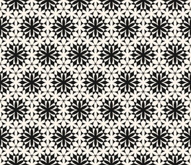 Vector black and white geometric seamless pattern. Abstract monochrome background with small flower silhouettes, mosaic texture. Elegant textured ornament. Repeat geo design for decor, textile, print